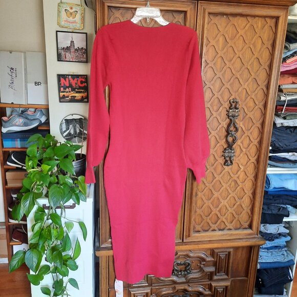 Red V Neck Latern Sleeve Side Slit Maternity Sweater Dress NWT! - Size M - Picture 8 of 15